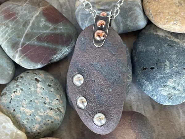 Beach Rock Pendant with Silver and Copper Bail