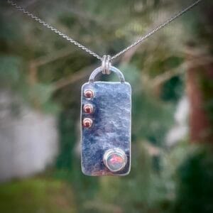 Silver Pendant with Opal and Copper Accents